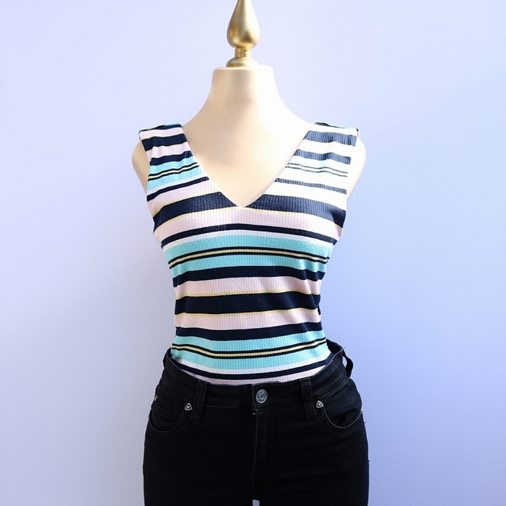 AFRM Retro Bodysuit, Stripes, Medium